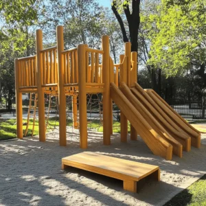 Los parques de madera ofrecen muchos beneficios para los niños. Primero, estos parques ayudan a conectar a los niños con la naturaleza. Jugar al aire libre en un entorno de madera les permite explorar y aprender sobre su entorno. La textura y el olor de la madera son agradables y crean un espacio acogedor.