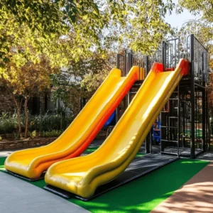 Un área de juegos infantil es un espacio donde los niños pueden jugar de forma segura. Aquí, ellos desarrollan habilidades importantes. El juego es clave para su crecimiento. Les ayuda a ser creativos y a socializar.