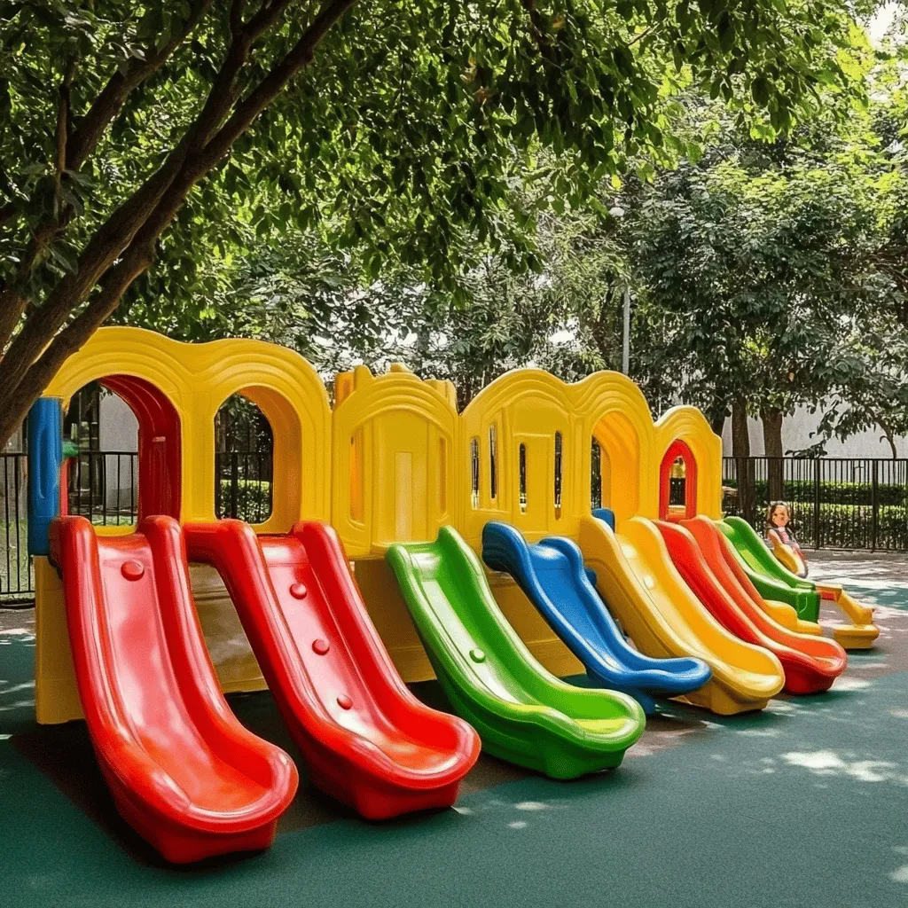 Los colores en los parques infantiles son muy importantes. Ellos atraen la atención de los niños. Los colores brillantes estimulan su curiosidad. Un parque con muchos colores puede hacer que un niño se sienta más feliz. La diversión comienza desde el momento en que ven esos colores. Es como un imán que los llama.