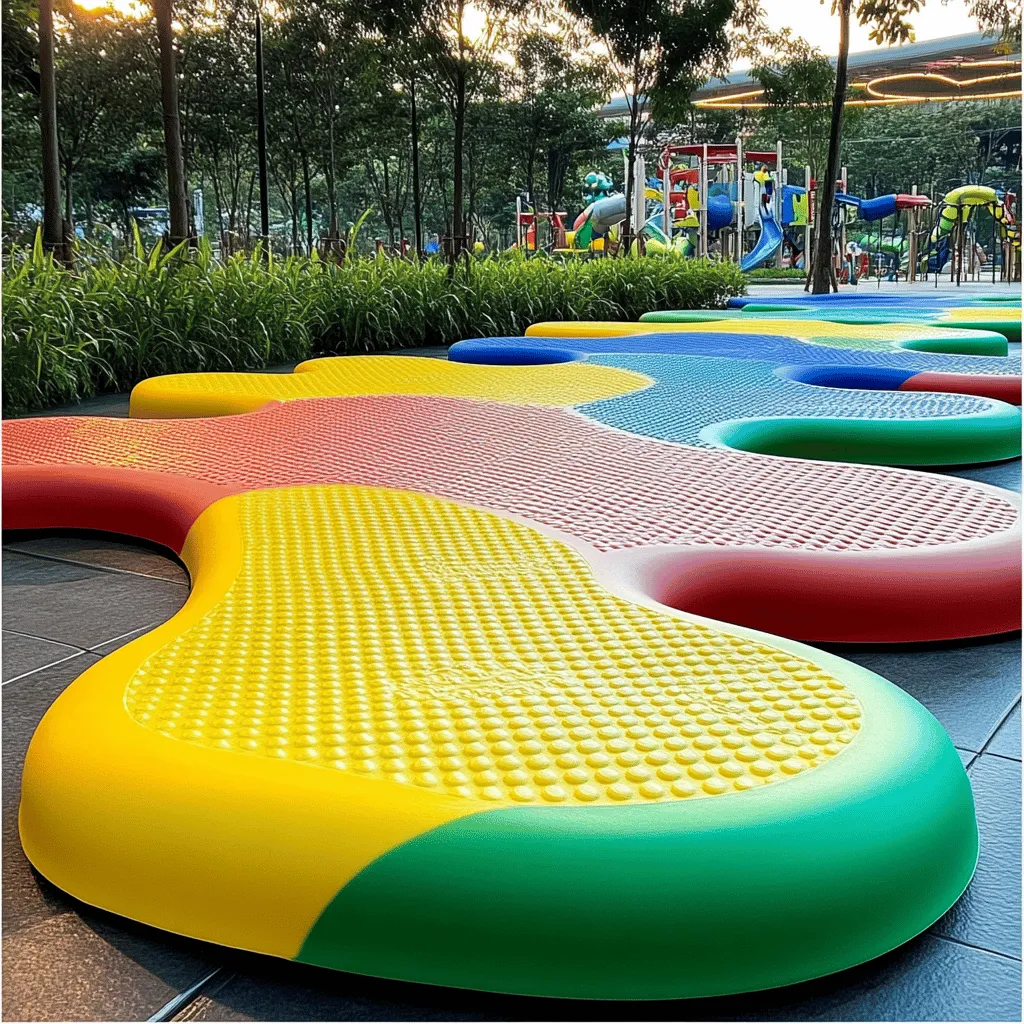 Las colchonetas en un parque infantil son clave para la seguridad. Estas colchonetas están diseñadas para proteger a los niños durante sus juegos. Su estructura está hecha de espuma EVA de alta densidad. Esto significa que son resistentes a impactos y ayudan a evitar lesiones. Cuando un niño se cae, la colchoneta absorbe el golpe. Esto hace que jugar sea mucho más seguro.