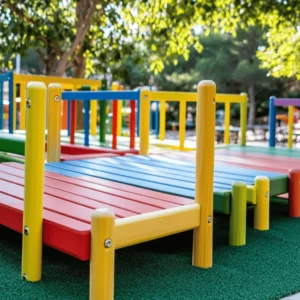 Los parques infantiles con camas son espacios divertidos. Tienen áreas de descanso integradas. Estas camas permiten a los niños jugar y relajarse. Los niños pueden saltar, escalar y descansar en un solo lugar. La idea es combinar diversión y seguridad. Esto ayuda a que los niños se sientan cómodos y felices.