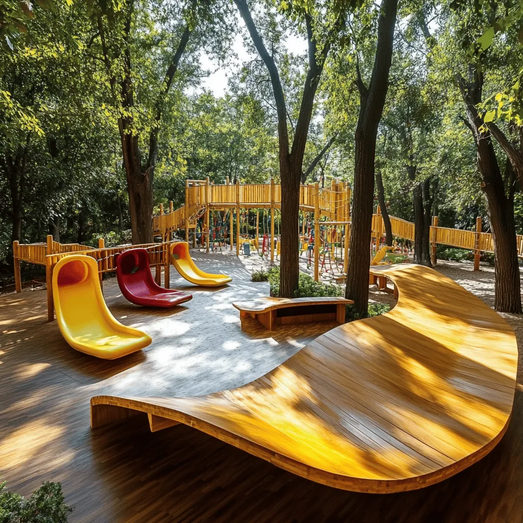 Los parques infantiles de madera son lugares especiales. Están hechos de madera natural, lo que los hace cálidos y acogedores. Además, ofrecen un ambiente seguro para que los niños jueguen. Pueden ver toboganes, puentes y zonas para trepar. Cada parque tiene algo único.